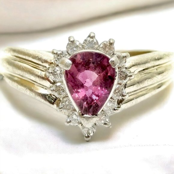 RUBY & DIAMOND PLATINUM White Gold Ring Real Genuine AUTHENTIC Sz 6.75 Vintage - Picture 2 of 10